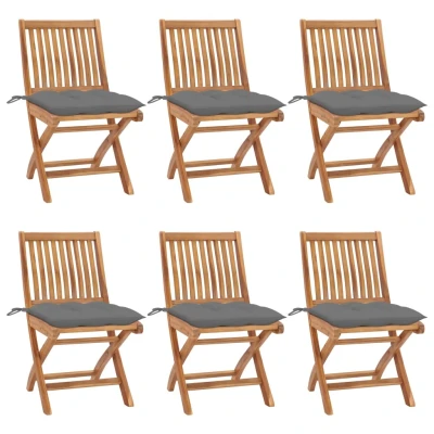 Afbeelding van Tuinstoelen 6 st inklapbaar met kussens massief teakhout