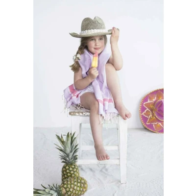 Afbeelding van Kids hamamdoek Lilas Pink 140x70cm dun kinder strandlaken sneldrogende handdoeken saunadoek kleine reishanddoek zwem handdoek