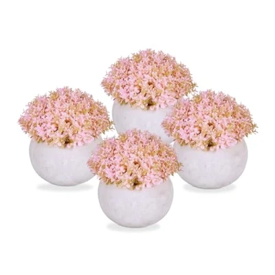 Afbeelding van Relaxdays kunstbloemen met pot set van 4 namaakbloemen decoratieve bloemen binnen