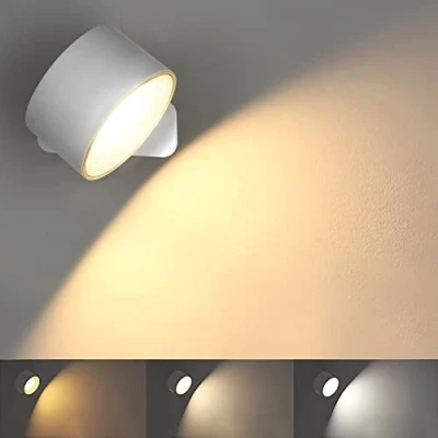 Afbeelding van Anmossi Oplaadbare wandlamp, led wandspots voor binnen, aanraakbediening, 3 helderheidsniveaus, kleurtemperaturen, 360 graden draaibaar, bedlampje slaapkamer (wit)