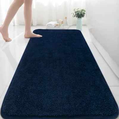 Afbeelding van Extra grote badmat van microvezel, absorberend, antislip, schimmelbestendig, machinewasbaar, voor slaapkamer, badkamer, marineblauw, 150 x 60 cm