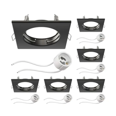 Afbeelding van ledscom.de 6 stuks inbouwspots met behuizing voor in het plafond, RIR, mat zwart, vierkant (led/halogeen/GU10/MR16/PAR16/50mm) incl. GU10 fitting