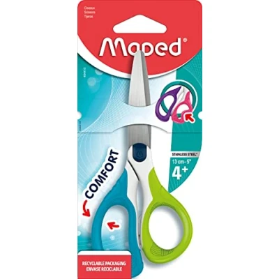 Afbeelding van Maped Sensoft Asymmetrische schaar Ergonomische kinderschaar met zachte ringen Schoolschaar 13 cm, vanaf 4 jaar, voor kleuterschool en basisschool Kleur: groen