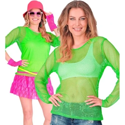 Afbeelding van Widmann Jaren 80 &amp; 90 Kostuum Visnet Shirt Neon Groen Vrouw Large / XL Carnavalskleding Verkleedkleding