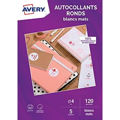 Afbeelding van AVERY 120 ronde stickers, personaliseerbaar, bedrukbaar, diameter 40 mm, inkjetdruk, incl