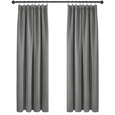 Afbeelding van Deconovo Set van 2 gordijnen, 50% verduisterend, thermisch, tegen kou, keuken, woonkamer, modern, isolerend, plooiband, lichtgrijs, 132 x 229 cm