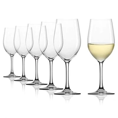 Afbeelding van Stölzle Lausitz Set van 6 klassieke witte wijnglazen, vaatwasmachinebestendig, hoogwaardig kristalglas, 370 ml