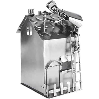 Afbeelding van BRUBAKER Schroef figuur Huis met Rooier Zilveren ijzeren Metal Man Handgemaakte metalen Bouw Gift voor Timmerman Ambachtsman Home Builder