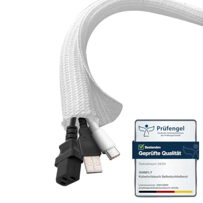 Afbeelding van shinfly 6 12 mm zelfsluitende kabelmantel voor bureau, tv, computer, pc, kabelbescherming honden, katten, wit, 3 meter