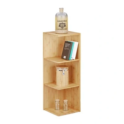 Afbeelding van Relaxdays hoekkast bamboe 3 vakken wandplank landhuisstijl hout kast rek