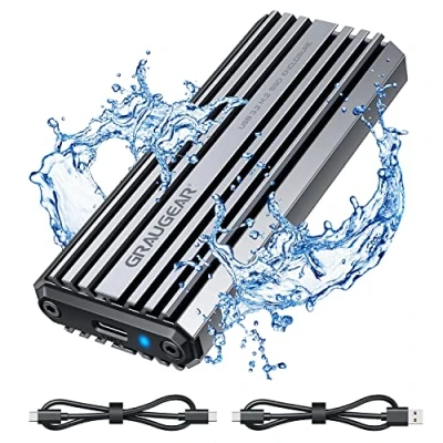 Afbeelding van GRAUGEAR Boîtier en Aluminium pour M.2 PCIe SSD NVMe, USB3.2 Gen2 10Gbit/s, 2x câbles USB C &amp; A, Protection contre les projections d&#039;eau IP66