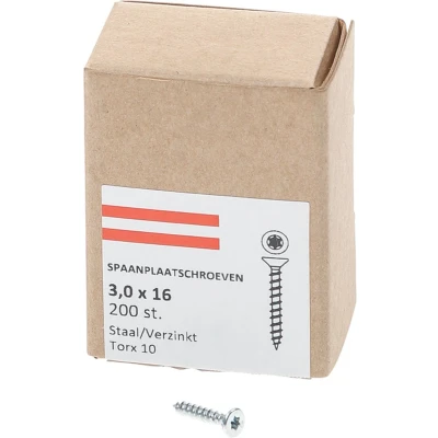 Afbeelding van Spaanplaatschroef verzinkt platverzonken kop TX10 voldraad 3.0X16 (per 200 stuks)