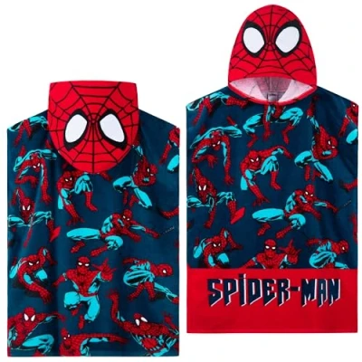 Afbeelding van Marvel Spiderman handdoek met capuchon voor kinderen, badhanddoek het zwembad (rood/blauw Spiderman, 6 9 jaar)