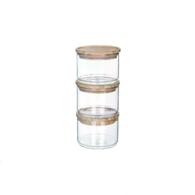 Afbeelding van Set van 3 Potjes DKD Home Decor 10 x 7,5 cm Bamboe 470 ml Borosilicaatglas