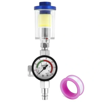 Afbeelding van QWORK® Luchtdrukregelaar voor verfpistool, manometer + scheidingsfilter waterval standaard 1/4 schroefdraad, max. 140 psi