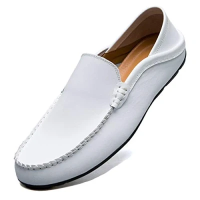 Afbeelding van Unitysow Slip on mocassins voor heren, leer, licht, zacht, handgemaakt, platte schoenen, maat EU 39 47, Wit.