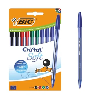 Afbeelding van BIC Cristal Soft Balpen met Softline Inkt Assorti Kleuren Doos van 10 Medium Punt 1.2 mm