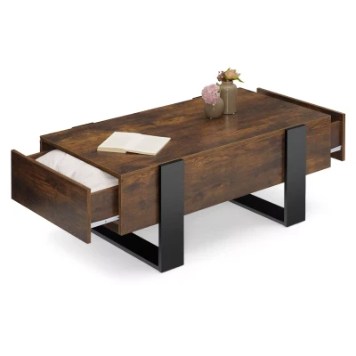 Afbeelding van PHOENIX rechthoekige salontafel met laden, 100 cm, verouderd hout en zwart