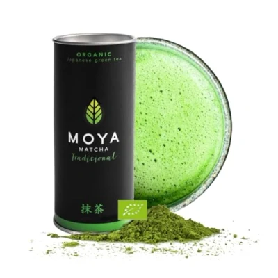 Image de Moya Matcha thé vert japonais en poudre biologique 100% 30g de Traditional Très Haute Qualité(II) Agriculture certifiée BIO Récolté dans la région d’Uji…