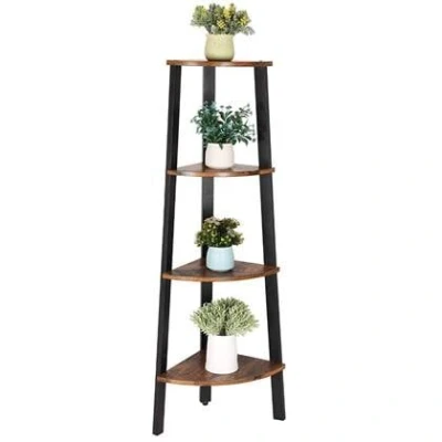 Afbeelding van Hoekkast Stoer metaal hout industrieel design boekenkast 125 cm hoog zwart