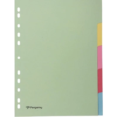 Afbeelding van Pergamy tabbladen ft A4, 11 gaatsperforatie, karton, geassorteerde pastelkleuren, 5 tabs