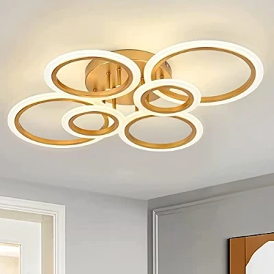 Afbeelding van Led plafondlamp, goud, 6 bloemblaadjes, 72 W, 6400 lm, slaapkamer, keuken, woonkamer, decoratieve binnenverlichting