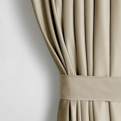 Afbeelding van AmeliaHome gordijn Velvet look 140x245 cm beige 1 st plooiband fluweel verduisteringsgordijn raamdecoratie licht glinsterend decoratief