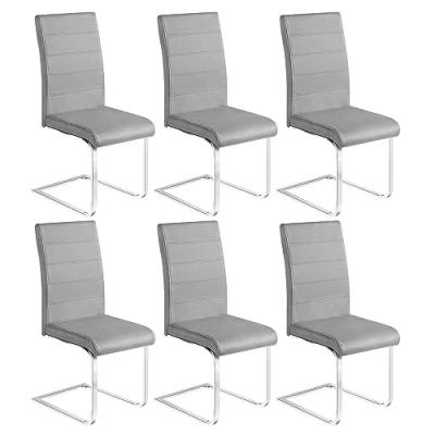 Afbeelding van WOLTU Set van 6 eetkamerstoelen, Cantilever stoel, gevoerde slee voetenstoel, ergonomische stoel met hoge rugleuning, voor woonkamer, kantoor, balkon, fluweel, donkergrijs, BH377dgr
