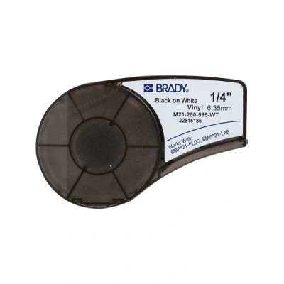 Image de Brady M21 250 595 WT ruban adhésif vinyle noir sur blanc 6,35 mm x 6,40 m (d&#039;origine)