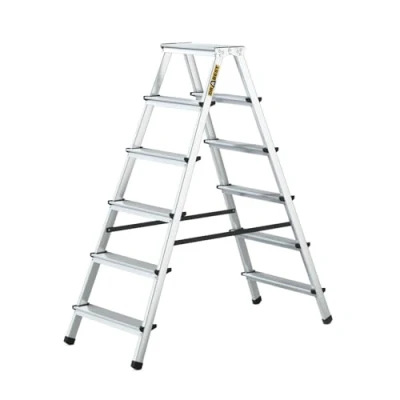 Afbeelding van DRABEST Aluminium vouwladder, aan beide zijden veelzijdige ladder, 2 x 6 treden, belastbaarheid: 125 kg.