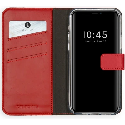 Afbeelding van Selencia Hoesje Geschikt voor iPhone 12 Pro Max Met Pasjeshouder Echt Lederen Bookcase Rood