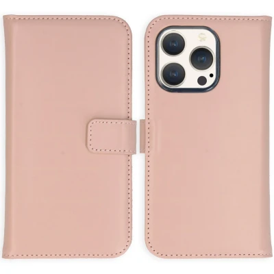Afbeelding van Selencia Hoesje Geschikt voor iPhone 15 Pro Met Pasjeshouder Echt Lederen Bookcase roze