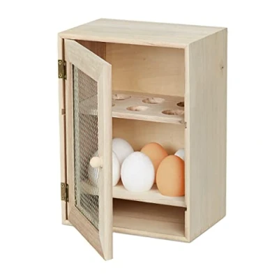 Afbeelding van Relaxdays eierkastje hout landhuisstijl eieren bewaren eierkast eierrekje gaas Naturel