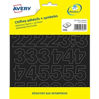 Afbeelding van AVERY Tas met 138 zwarte cijfers (+ symbolen), grootte 75 mm