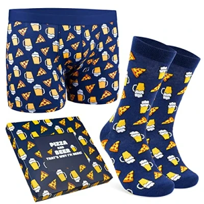 Afbeelding van Herenonderbroek, humor, boxershort en fantasiesokken voor heren, grappige boxershorts, grappig cadeau idee verjaardag, Vaderdag, Kerstmis, Valentijnsdag, Navy Pizza