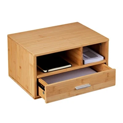 Afbeelding van Relaxdays bureau organizer met lade bamboe desk bureaukastje kantoor