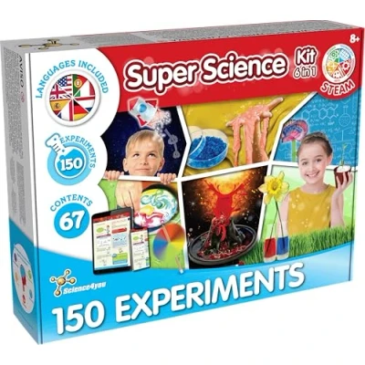 Afbeelding van Science4you Super Science Kit voor kinderen, +8 jaar, 150 wetenschappelijke experimenten en manuele activiteiten: chemielaboratorium vulkaankit, onderwijskits spelletjes