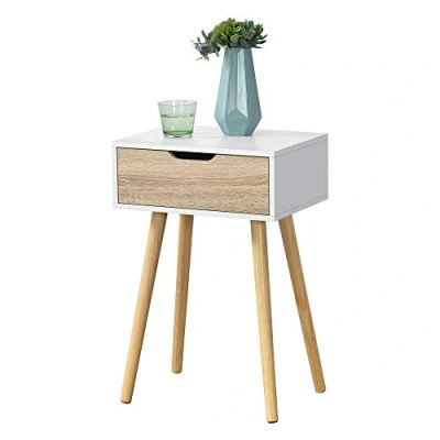 Afbeelding van Bijzettafel nachtkastje met lade 60x40x29,5 cm wit eikenkleurig