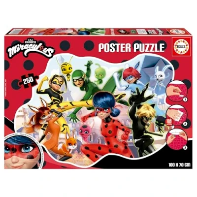 Afbeelding van Educa Ladybug Kinderpuzzelposter 250 stukjes met speciale buitenvorm en groot formaat: 100 x 70 cm. Monteer het, plak het op de Fix Puzzel lijm hang