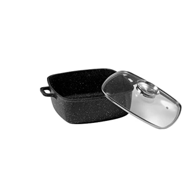 Afbeelding van Pradel Excellence, P4000005 Premium kookpan, vierkant 28 cm, met glazen deksel, inhoud 5,8 l, steenvorm