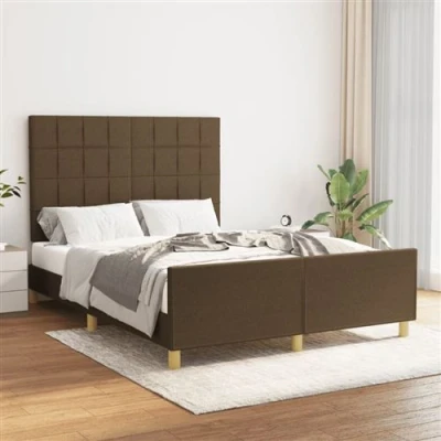 Afbeelding van vidaXL Bedframe met hoofdeinde stof donkerblauw 140x190 cm