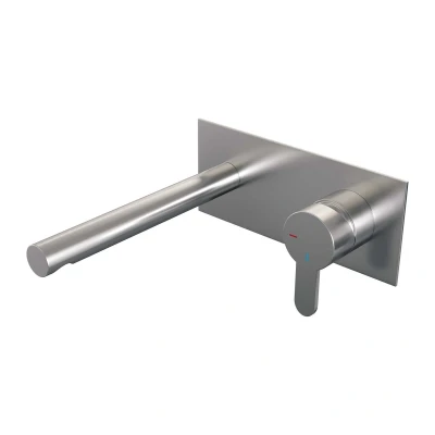 Afbeelding van Brauer Brushed Edition Wastafelmengkraan inbouw rechte uitloop links hendel plat smal afdekplaat model D 1 PVD geborsteld RVS
