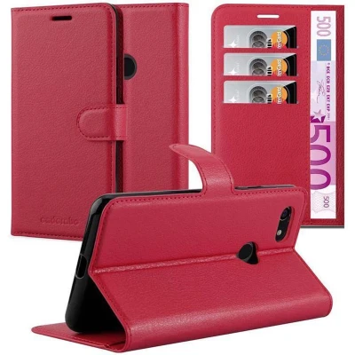 Afbeelding van Cadorabo Hoesje geschikt voor Google PIXEL 3 XL in KARMIJN ROOD Beschermhoes met magnetische sluiting, standfunctie en kaartvakje Book Case Cover Etui