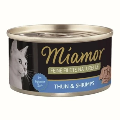 Afbeelding van Miamor Fijne Filets Naturel 6 x 80 g Kattenvoer Tonijn &amp; Garnalen