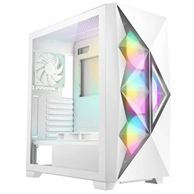 Afbeelding van Antec DF800 Flux gaming behuizing met glazen venster, ATX, 5 ventilatoren (3 ARGB voor), geometrisch mesh en spiegelvoorkant, led bedieningsknop, wit