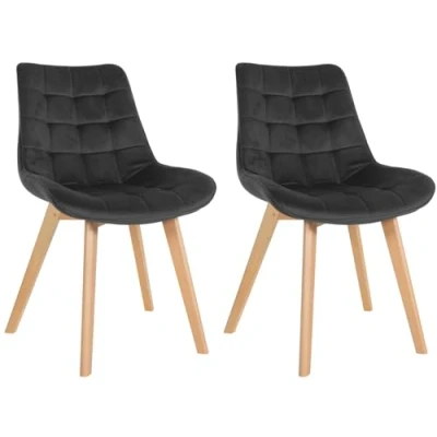 Afbeelding van CLP Brook Set van 2 eetkamerstoelen Hout frame Fluweel Velvet grijs