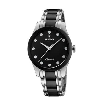 Afbeelding van Festina Dameshorloge analoog kwarts met armband van roestvrij staal F20499/3, Zilver/zwart, mittel, armband,