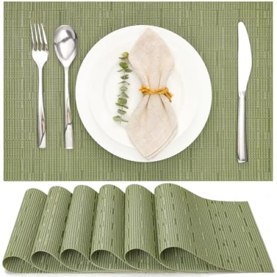 Afbeelding van Myir JUN Placemats van geweven vinyl, wasbaar, antislip, voor keuken, eetkamer, restaurant, 45,7 x 30,5 cm, groen, 6 stuks