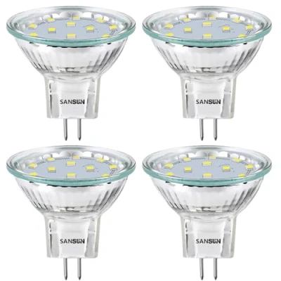 Afbeelding van SANSUN 4 x MR11 GU4.0 ledlampen, 2 W (komt overeen met 20 halogeenlampen), G4/GU4/GZ4 basis, 200 lm, 12 V AC/DC, 120 graden schijnwerper 4000 K (neutraal wit)