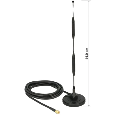 Afbeelding van LTE antenne SMA plug 5 DBI 44,9 cm Vaste omnidirectionele met magnetische basis en verbindingskabel RG 58 3 M Buiten zwart